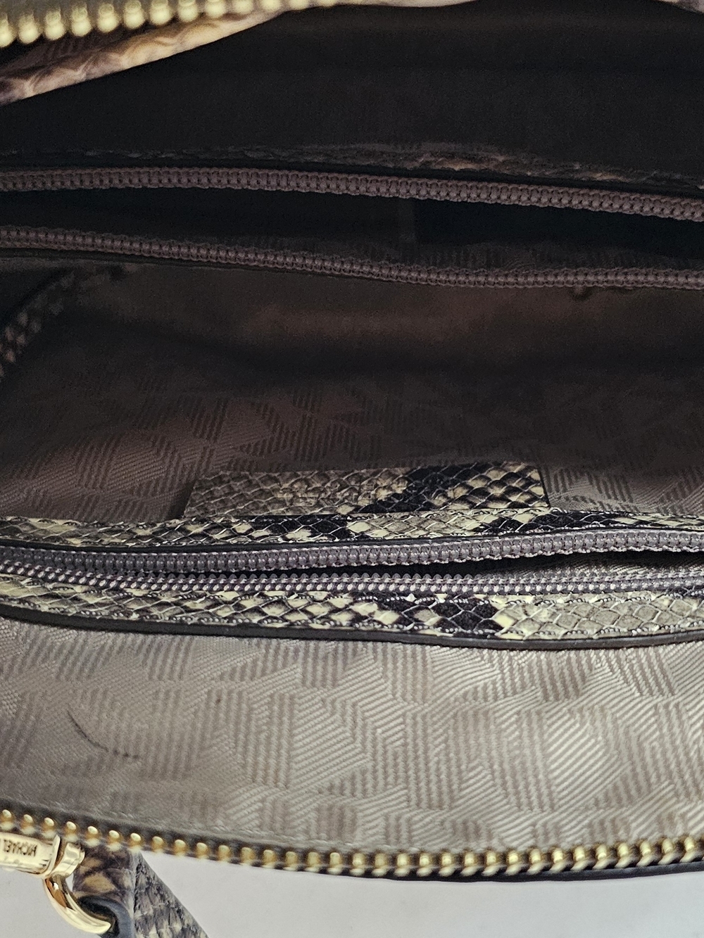 Michael Kors Beige Snake-Print Satchel with Gold Accent - Picture 8 of 8